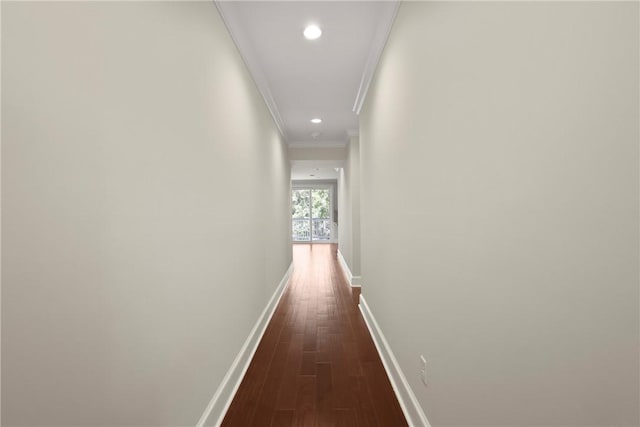 105 Gascoigne Ave Unit 204, Saint Simons Island, GA 31522 - hall with crown molding, attic access, dark wood finished floors, and recessed lighting
