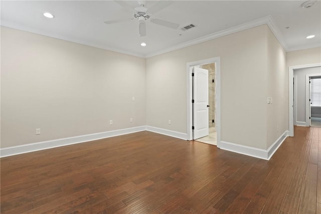 105 Gascoigne Ave Unit 204, Saint Simons Island, GA 31522 - spare room with ornamental molding, ceiling fan, hardwood / wood-style floors, and recessed lighting