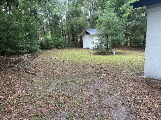 view of yard with a shed