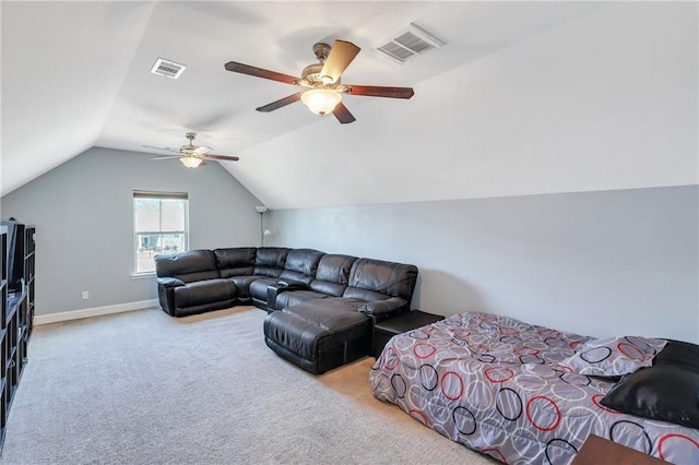 62 Wellington Cir, Brunswick, GA 31525 - carpeted bedroom with vaulted ceiling, ceiling fan, and baseboards