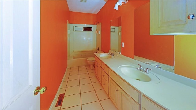 full bathroom with tile patterned flooring, shower / bathing tub combination, vanity, and toilet