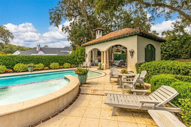 view of swimming pool with a patio area