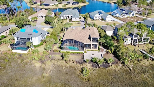 aerial view with a water view