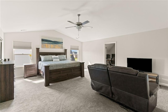 288 Chestnut Dr, Brunswick, GA 31523 - bedroom with light carpet, lofted ceiling, and a ceiling fan