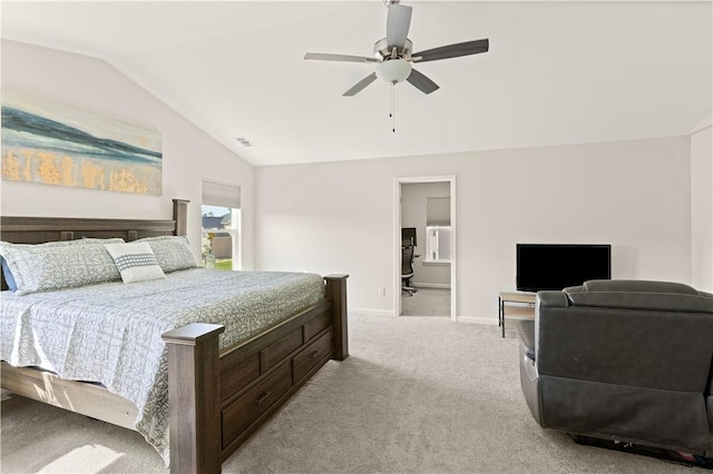 288 Chestnut Dr, Brunswick, GA 31523 - bedroom with lofted ceiling, light colored carpet, and ceiling fan