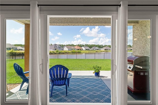 doorway with a water view