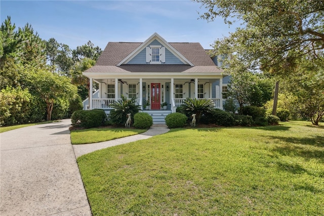 view of front of property with a front lawn and a porch