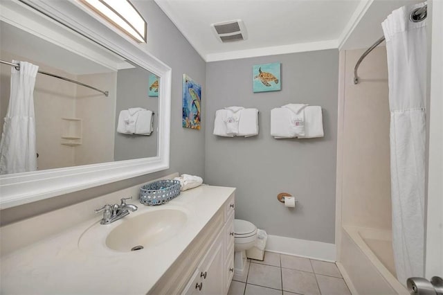 1175 N Beachview Dr Unit 414, Jekyll Island, GA 31527 - bathroom with vanity, tile patterned floors, toilet, shower / tub combo, and baseboards