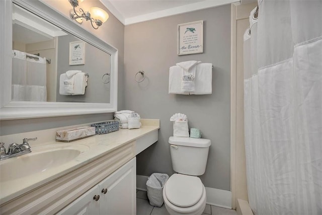 1175 N Beachview Dr Unit 414, Jekyll Island, GA 31527 - bathroom with vanity, toilet, a shower with curtain, and tile patterned flooring