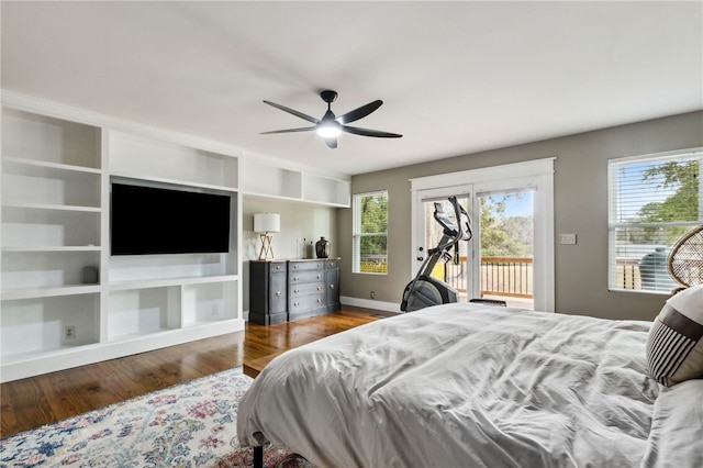 208 Bishop Cir, Saint Marys, GA 31558 - bedroom with access to outside, wood finished floors, a ceiling fan, and baseboards
