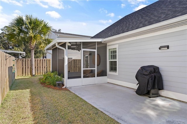 exterior space featuring a patio area and a yard