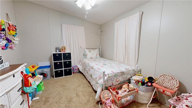 bedroom with carpet and lofted ceiling