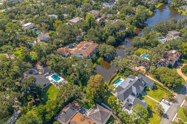 aerial view with a water view