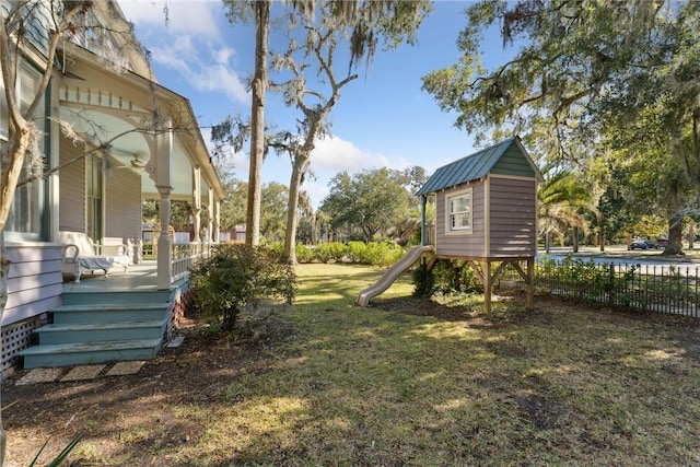 view of yard featuring a playground