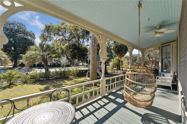 deck featuring ceiling fan