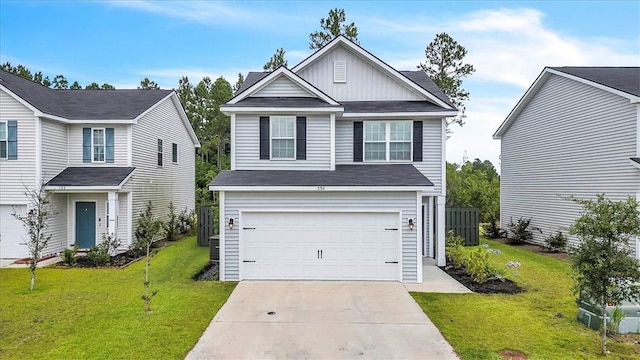 592 Brightleaf Cir, Hinesville, GA 31313 - traditional home featuring board and batten siding, a front lawn, driveway, and an attached garage