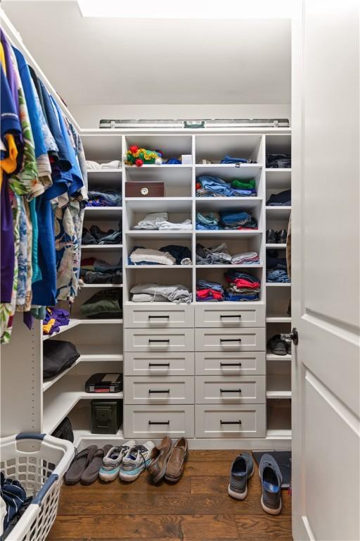 walk in closet featuring dark hardwood / wood-style floors