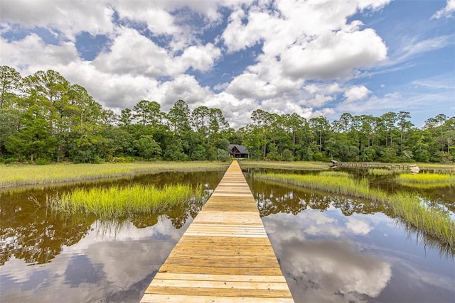 view of dock with a water view