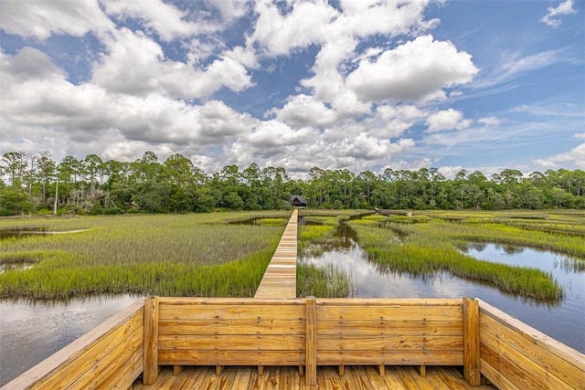 dock area with a water view