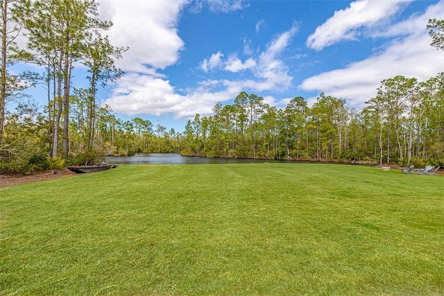 view of yard with a water view