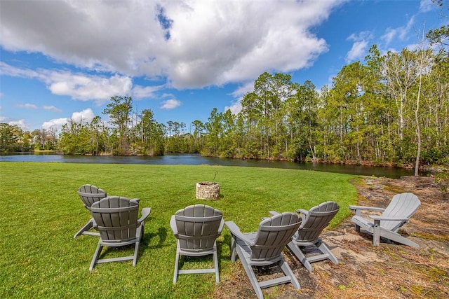 view of yard with a water view