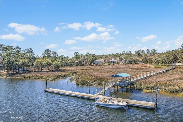 dock area with a water view