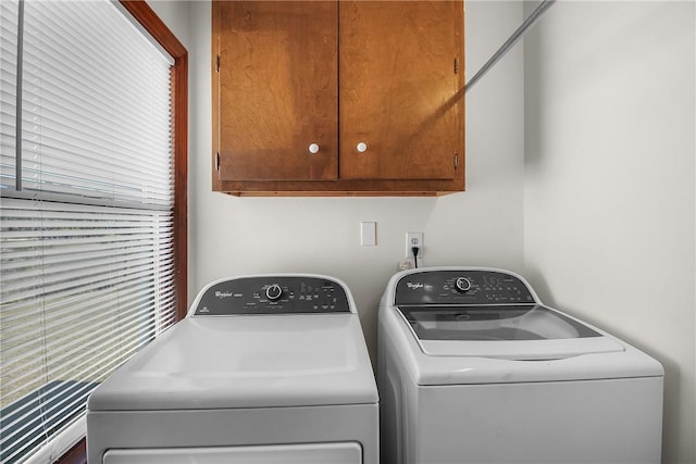 laundry area with cabinet space and separate washer and dryer