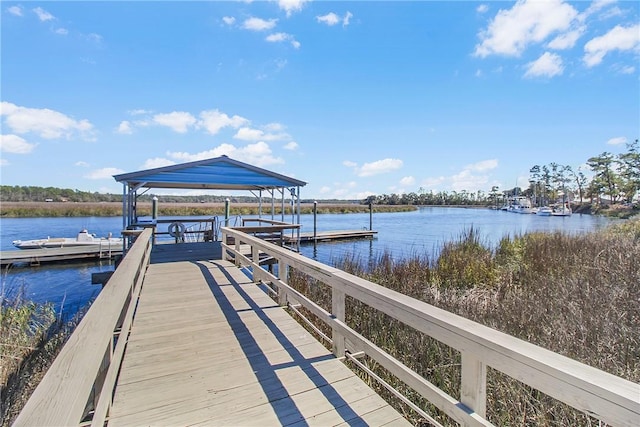 view of dock featuring a water view