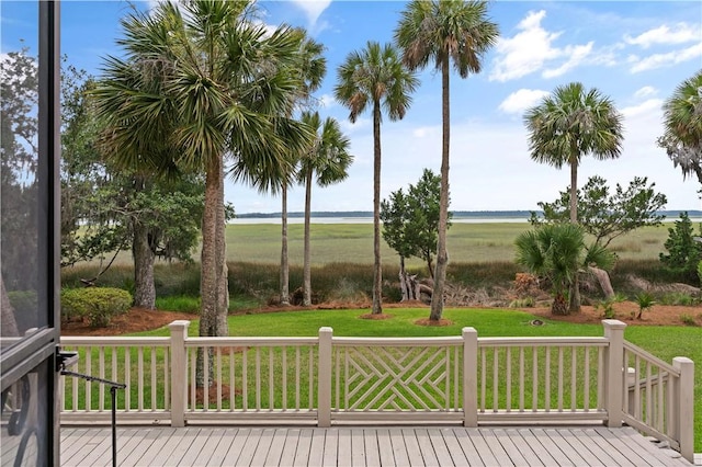 deck featuring a yard