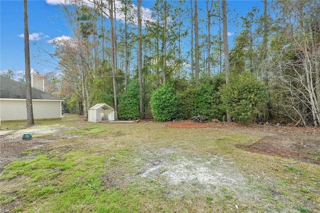 view of yard featuring a shed and an outdoor structure