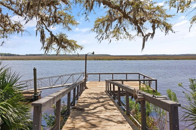 dock area with a water view