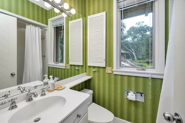 bathroom with vanity, plenty of natural light, and toilet