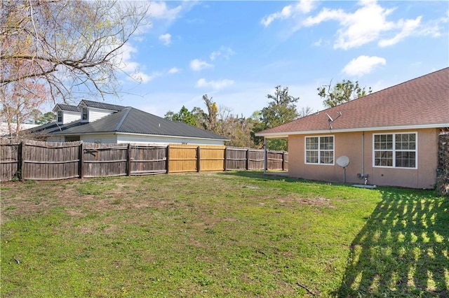 view of yard with a fenced backyard