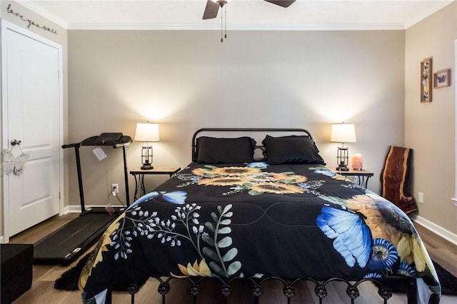 5618 Bowen Rd, Blackshear, GA 31516 - bedroom with wood finished floors, ornamental molding, and a ceiling fan