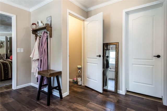 5618 Bowen Rd, Blackshear, GA 31516 - entryway featuring dark wood-type flooring and crown molding