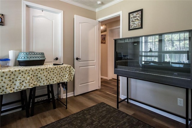 5618 Bowen Rd, Blackshear, GA 31516 - kitchen with dark wood-type flooring and crown molding