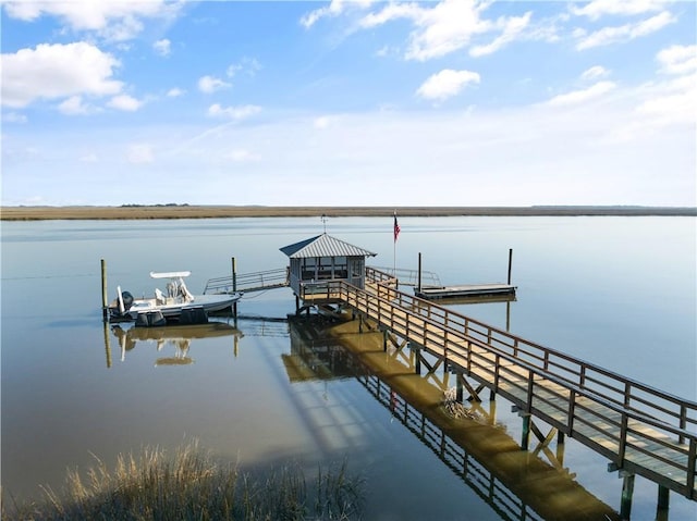 dock area with a water view