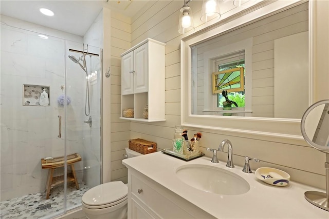 1152 Julienton Lndg NE, Townsend, GA 31331 - bathroom featuring toilet, a shower stall, vanity, and recessed lighting