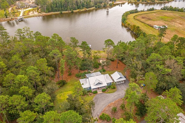 bird's eye view featuring a water view