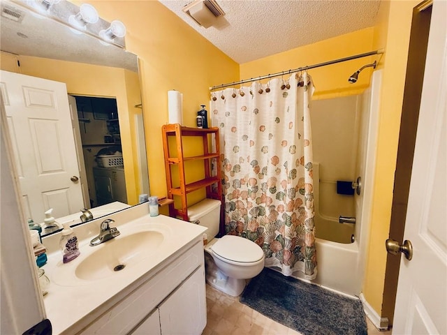 373 Terrapin Trl, Brunswick, GA 31525 - bathroom featuring toilet, a textured ceiling, shower / tub combo, and vanity