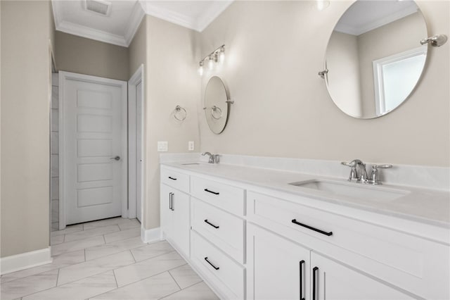 bathroom featuring vanity and crown molding