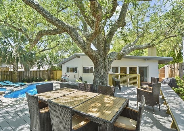 exterior space featuring a pool side deck