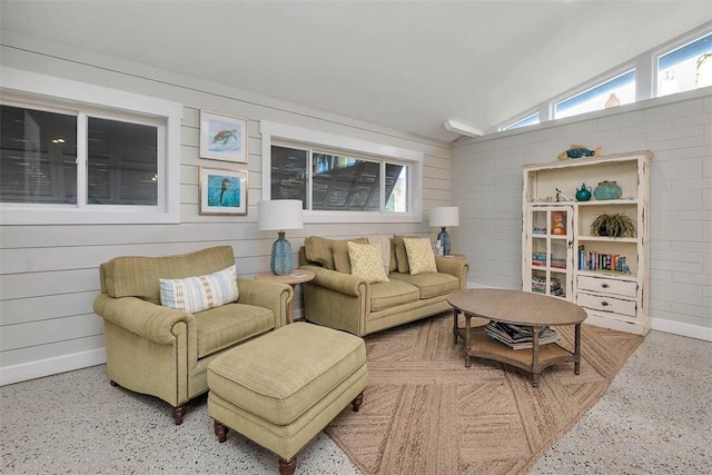 living room with vaulted ceiling