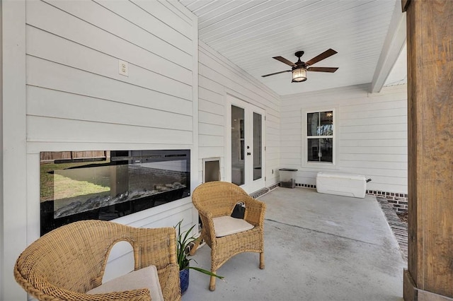 view of patio / terrace featuring french doors and ceiling fan