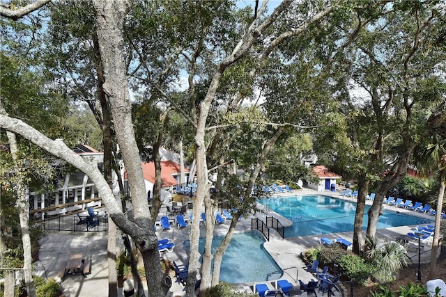 view of pool featuring a patio