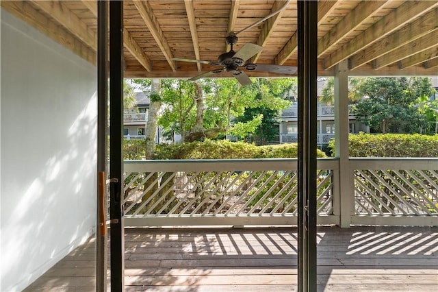 wooden terrace with ceiling fan