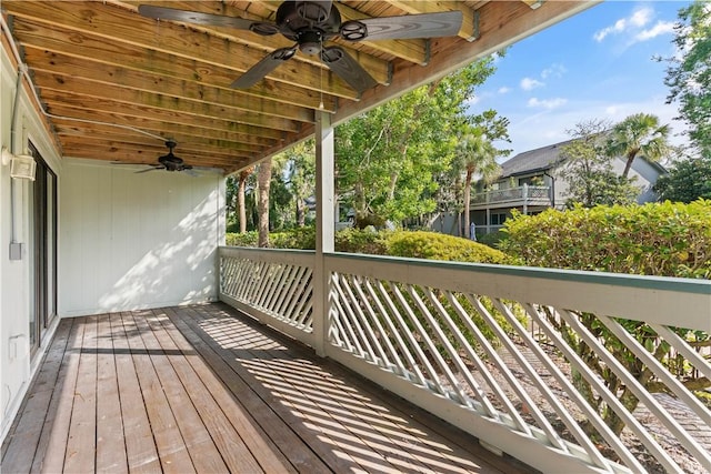 wooden terrace with ceiling fan