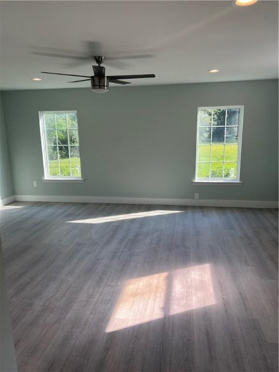 empty room featuring wood finished floors, a wealth of natural light, and baseboards