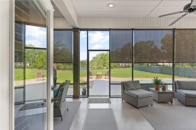 98 Bartram Trl, Brunswick, GA 31523 - sunroom / solarium featuring a ceiling fan and an outdoor hangout area