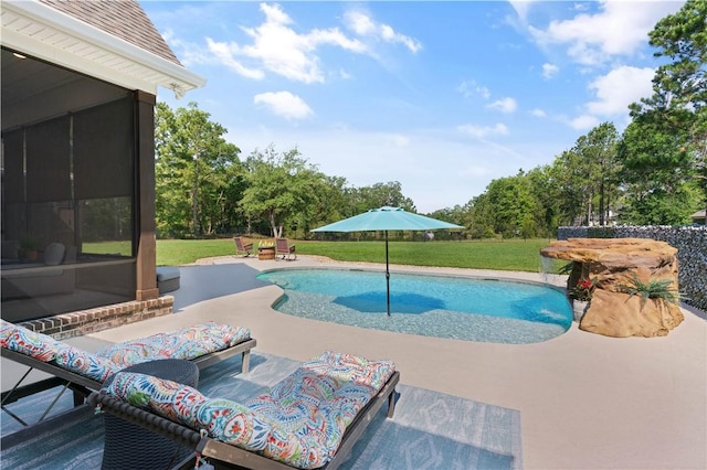 98 Bartram Trl, Brunswick, GA 31523 - outdoor pool with a patio, a yard, and a sunroom